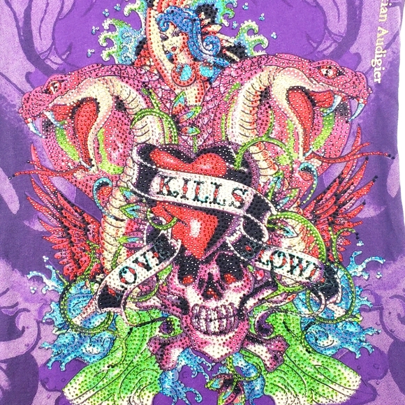 Ed Hardy Christian Audigier Nurse Bedazzle Top XS - Picture 3 of 8